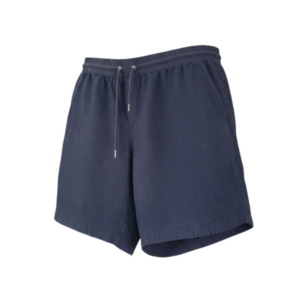 Athleta Retreat 100% Linen Pull-On Shorts Navy Drawstring Elastic Waist